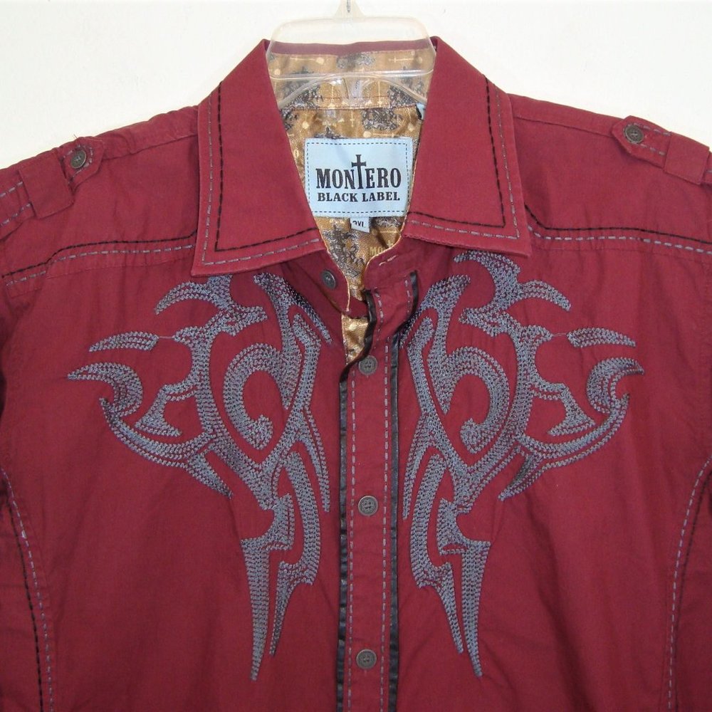 Montero Black Label Embroidered Flip Cuff Button Up Shirt Size 3XL? - Picture 1 of 9
